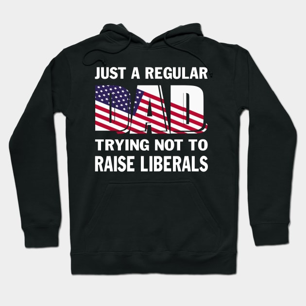 Mens Republican Just A Regular Dad Trying Not To Raise Liberals Father's Day Gift 4th July US Flag Hoodie by peskybeater